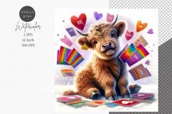 Valentines day, Highland calf, JPG, Junk journal Product Image 1