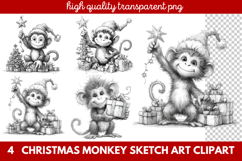 Christmas Monkey Sketch Art Clipart | Hand-Drawn Holiday Product Image 1