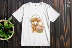 Highland Cow With Flower Basket Clipart Sublimation PNG Product Image 3