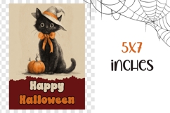 Happy Halloween Greeting Card, Vintage Halloween Cat PNG Product Image 3