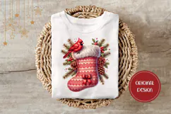 Christmas Sock Illustration, Cartoon Christmas Bird PNG Product Image 3