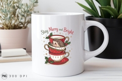 Hedgehog In Teacups Stay Merry And Bright Sublimation PNG Product Image 2