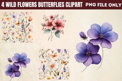 Wild flowers butterflies and dragonfly Clipart PNG Product Image 1