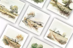 Rural Landscapes Scenes | Watercolour Clipart JPG Product Image 3