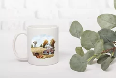 Red Farm Truck Illustration PNG, Watercolor Fall Farm House Product Image 3