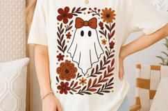 Fall Ghost Boho Halloween Png, Boho Floral Fall Png Product Image 1