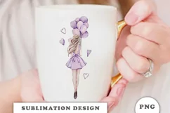 Watercolor Girl with balloons Sublimation design Product Image 3