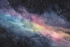 Watercolor Galaxy Background with Soft Rainbow Nebula and St Product Image 1