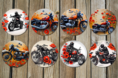 Motorcycle &amp; flowers | Bike Car coaster &amp; key chain designs Product Image 3