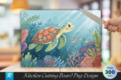 Whimsical Ocean Turtle with Underwater Cutting Board PNG Product Image 1