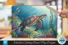 Majestic Turtle Colorful Aquatic Plants Cutting Board PNG Product Image 1