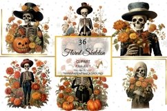 Halloween Vintage Skeleton Clipart, halloween Floral Clipart Product Image 1