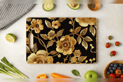 Gold Flowers Embroidery Cutting Boards sublimation Design Product Image 3