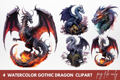 Watercolor Gothic Dragon Clipart Sublimation Product Image 1