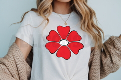 flower, red flower, icon, vector, floral, petal, blossom, bloom, simple, illustration, design, graphic, element, nature, spring, summer, cute, botanical, drawing, clip art, isolated, white background, minimalist, stylized, outline, vibrant, flat design, m