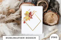 Watercolor Autumn Floral Gold Frame png Product Image 3