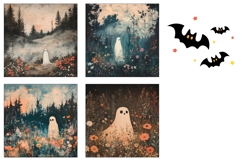 Floral Halloween Square Coasters, Ghost Square Coaster PNG Product Image 3