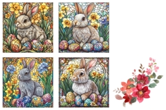 Stained Glass Bunny Square Coasters, Easter Sublimation PNG Product Image 3