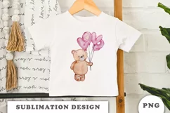 Watercolor Teddy Bear with balloons PNG Product Image 3