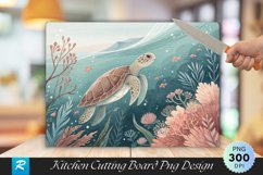 Serene Turtle Design with Pastel Marine Cutting Board PNG Product Image 1