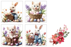 Easter Bunny Square Coasters, Easter Basket Square Coaster Product Image 3