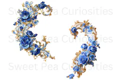 Blue Toile, Ephemera, PNG, Clipart, Junk Journal, flowers Product Image 3