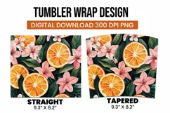 Orange with Leaves and Flowers Tumbler Wrap Sublimation Product Image 3
