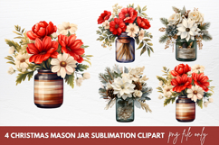 Christmas Mason Jar Sublimation Clipart Product Image 1
