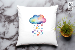 Watercolor Rainbow Cloud Heart Rain Clipart Sublimation PNG Product Image 3
