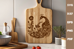 Peacock laser SVG PNG| Floral Cutting Board Product Image 3