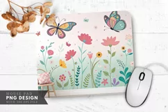 Butterflies and Flowers Mural Mouse Pad PNG Design Product Image 1