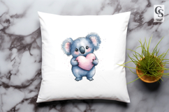 Cute Koala Holding Pink Heart Clipart Sublimation PNG Product Image 3