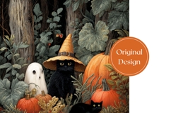 Floral Halloween Tumbler, Halloween Black Cat Tumbler PNG Product Image 3