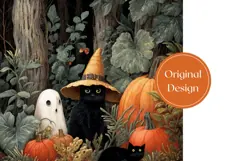 Floral Halloween Tumbler, Halloween Black Cat Tumbler PNG Product Image 3