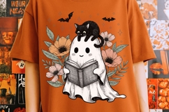 Halloween Ghost and Cat Png, Preppy Floral Halloween Png. Product Image 3