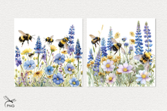 Bumblebees on flowers digital paper, background clipart Product Image 3