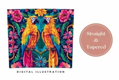 Ara Parrot Tumbler Wrap, Neon Tropical Flowers Tumbler PNG Product Image 3