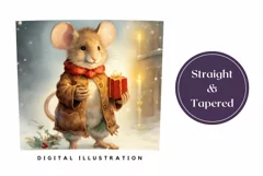 Watercolor Christmas Tumbler Design, Christmas Cute Mouse Product Image 3