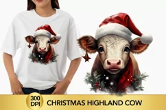 Watercolor Christmas Highland Cow, Cow Sublimation Product Image 1