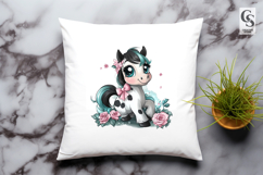Cute Baby Horse with Pink Bow Floral Pony Clipart PNG Product Image 3