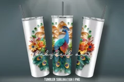3D Paper Quilling Peacock Birds Tumbler Wrap Sublimation Product Image 3