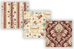 Wine Toile Digital Paper Pack, Vintage Floral Toile, Gingham Product Image 3