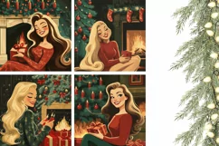 Retro Christmas Woman Pillowcase, Cartoon Christmas Pillow Product Image 3