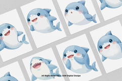 15 Bundle Watercolor Shark Ocean Sea Predator Cute Kids Product Image 3