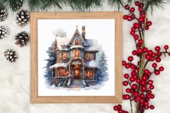 Watercolor Christmas Winter Houses Clipart Product Image 3