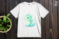 Mint Green Baby Dragon Watercolor Clipart PNG Product Image 3
