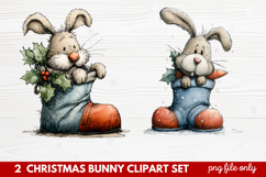 2 Christmas Bunny Clipart Set | Cute Holiday Bunny PNG Illus Product Image 1