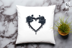 Black Rose Heart Frame Clipart Sublimation PNG Product Image 3