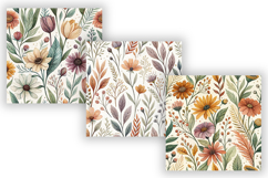 Indie Floral Digital Paper Pack, Seamless Watercolor Pattern Product Image 3