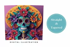 3D Sugar Skull Tumbler Wrap, Colorful 3D Skull Tumbler PNG Product Image 3